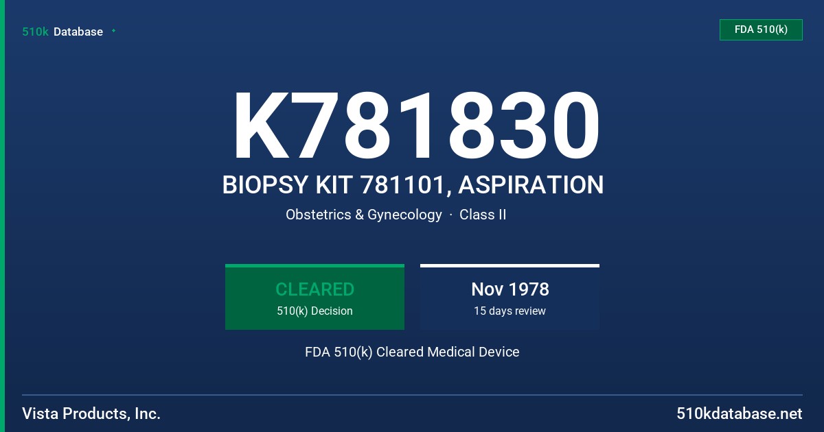 K781830 BIOPSY KIT 781101, ASPIRATION FDA 510(k) Cleared Medical Device