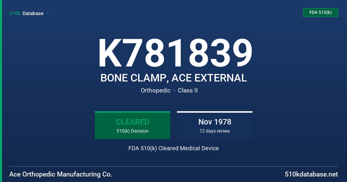 K781839 BONE CLAMP, ACE EXTERNAL FDA 510(k) Cleared Medical Device