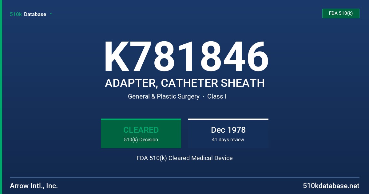 K781846 ADAPTER, CATHETER SHEATH FDA 510(k) Cleared Medical Device