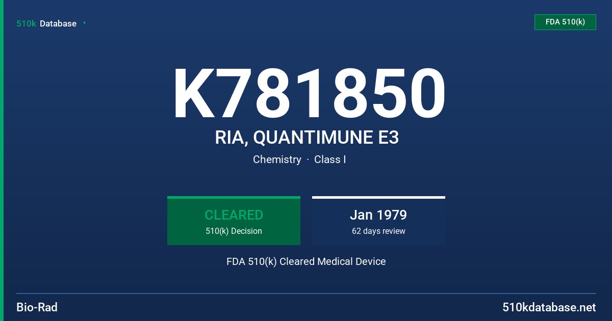 K781850 RIA, QUANTIMUNE E3 FDA 510(k) Cleared Medical Device