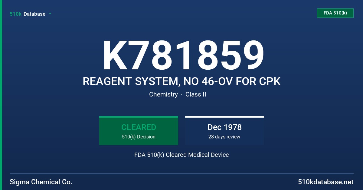 K781859 REAGENT SYSTEM, NO 46-OV FOR CPK FDA 510(k) Cleared Medical Device