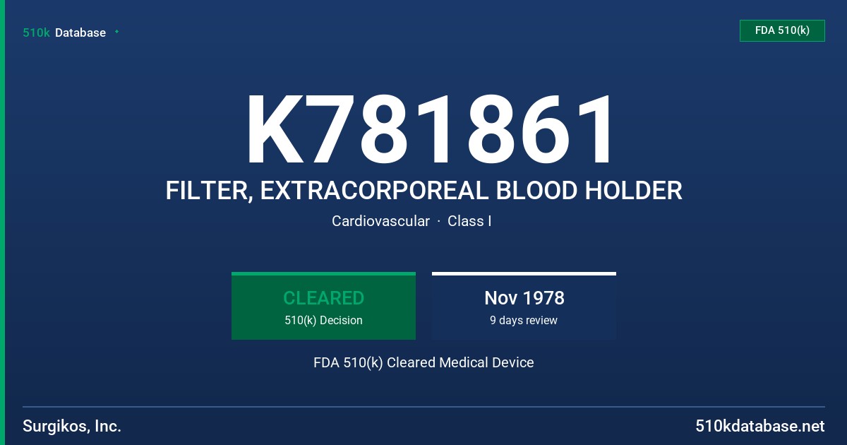 K781861 FILTER, EXTRACORPOREAL BLOOD HOLDER FDA 510(k) Cleared Medical Device