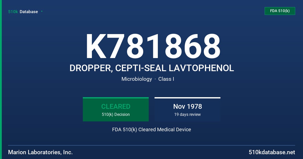 K781868 DROPPER, CEPTI-SEAL LAVTOPHENOL FDA 510(k) Cleared Medical Device
