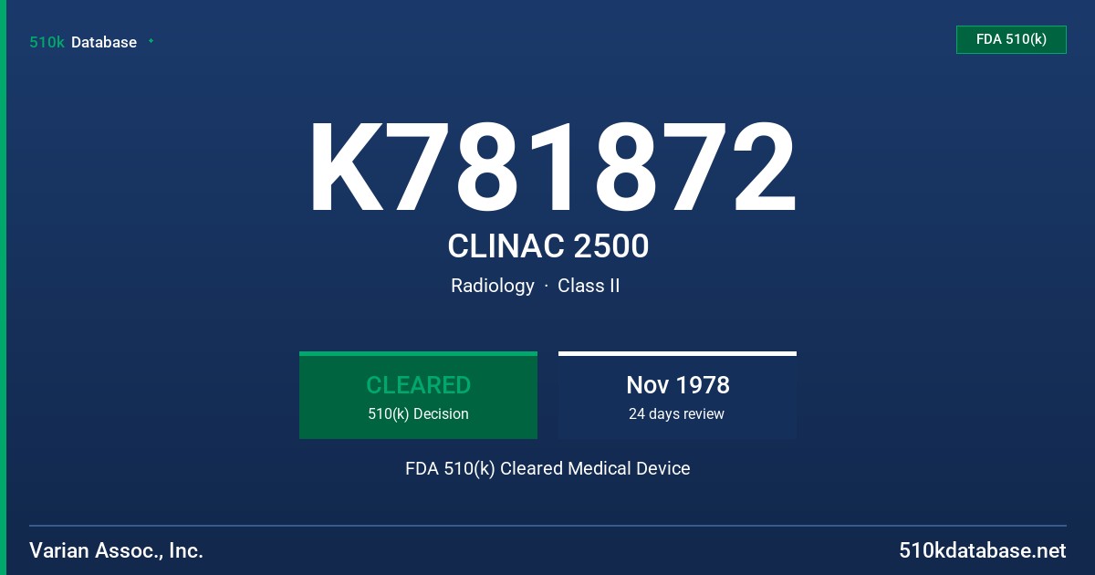 K781872 CLINAC 2500 FDA 510(k) Cleared Medical Device