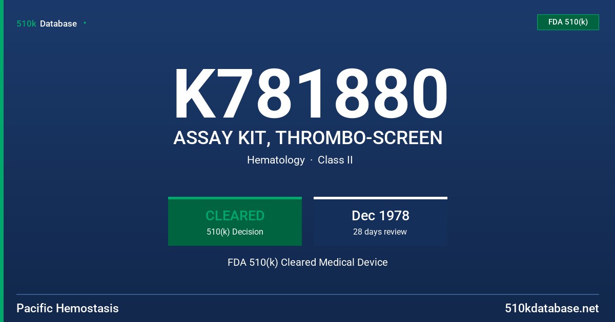 K781880 ASSAY KIT, THROMBO-SCREEN FDA 510(k) Cleared Medical Device