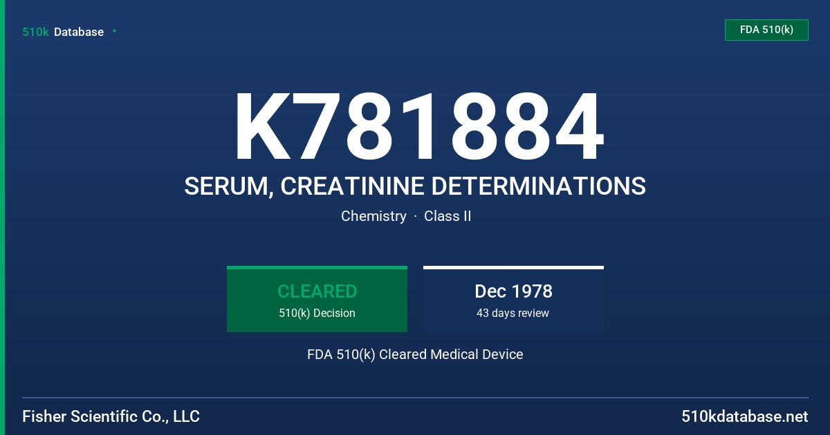 K781884 SERUM, CREATININE DETERMINATIONS FDA 510(k) Cleared Medical Device