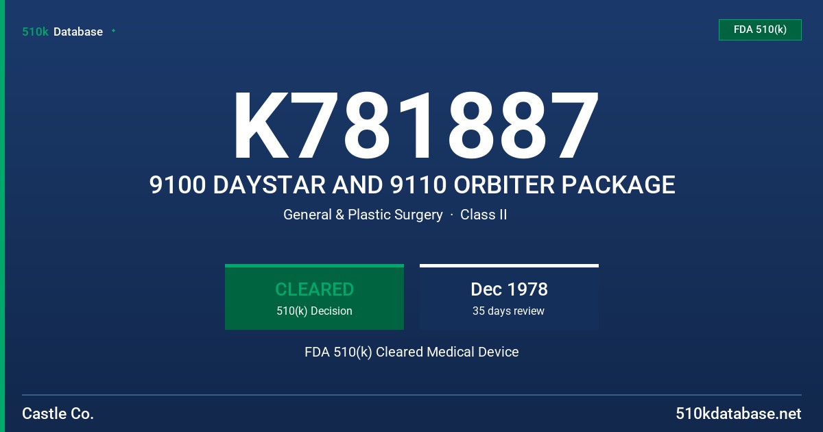 K781887 9100 DAYSTAR AND 9110 ORBITER PACKAGE FDA 510(k) Cleared Medical Device
