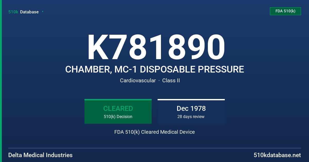 K781890 CHAMBER, MC-1 DISPOSABLE PRESSURE FDA 510(k) Cleared Medical Device
