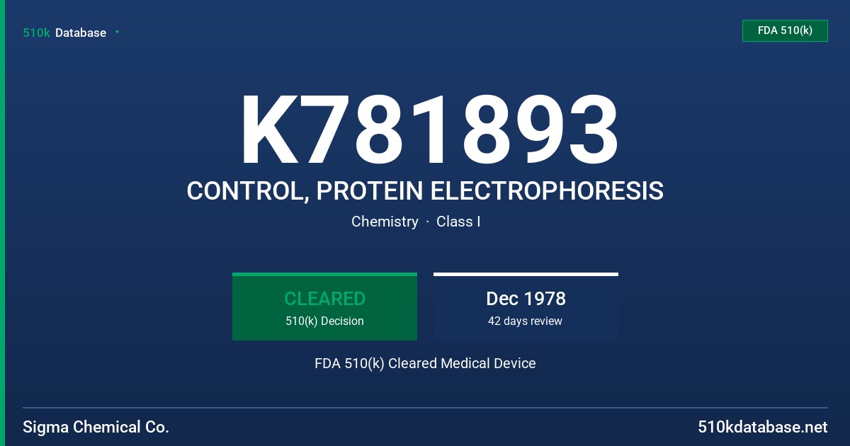 K781893 CONTROL, PROTEIN ELECTROPHORESIS FDA 510(k) Cleared Medical Device