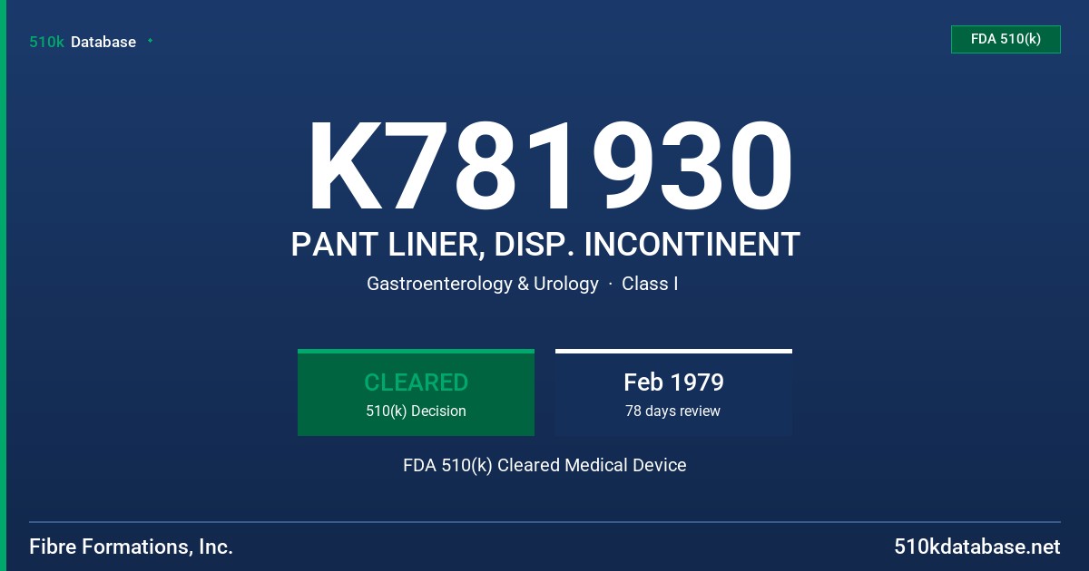 K781930 PANT LINER, DISP. INCONTINENT FDA 510(k) Cleared Medical Device