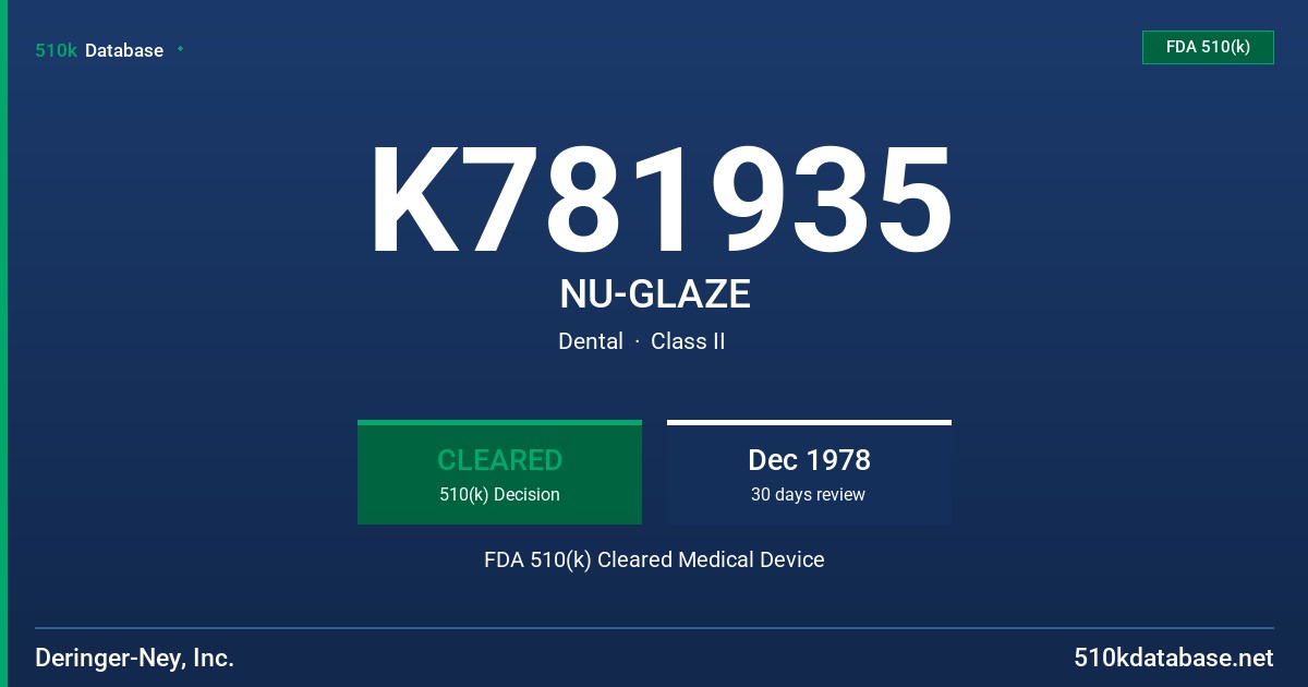 K781935 NU-GLAZE FDA 510(k) Cleared Medical Device