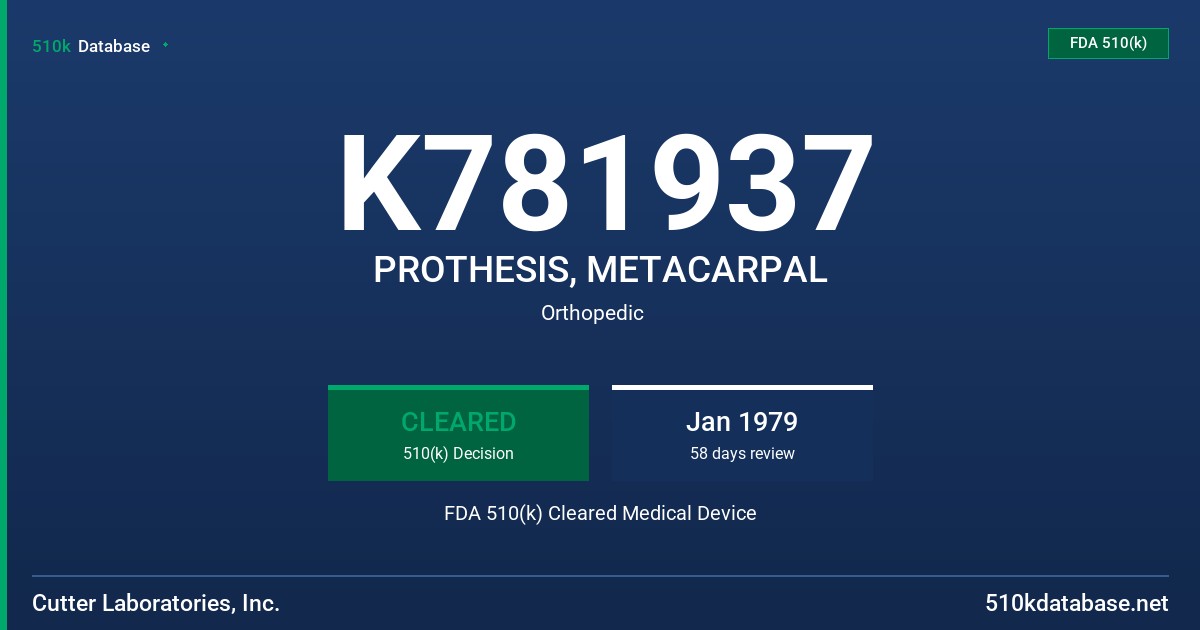 K781937 PROTHESIS, METACARPAL FDA 510(k) Cleared Medical Device