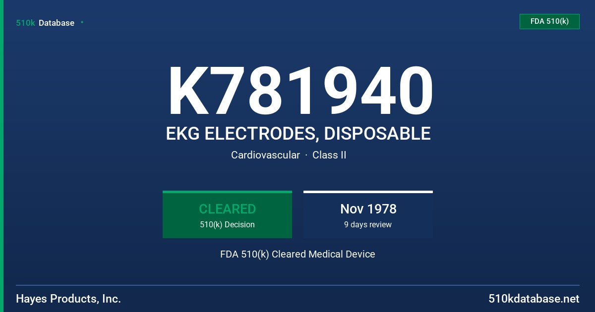 K781940 EKG ELECTRODES, DISPOSABLE FDA 510(k) Cleared Medical Device