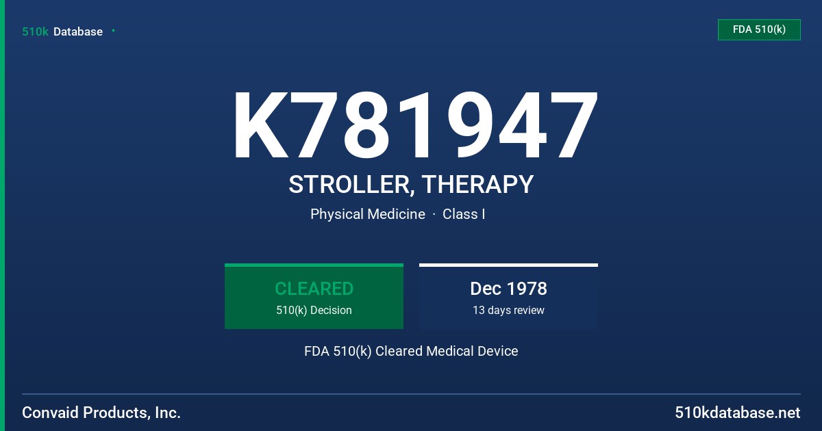K781947 STROLLER, THERAPY FDA 510(k) Cleared Medical Device