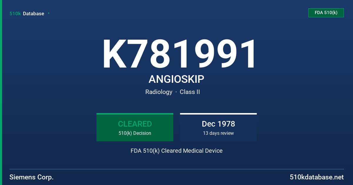 K781991 ANGIOSKIP FDA 510(k) Cleared Medical Device