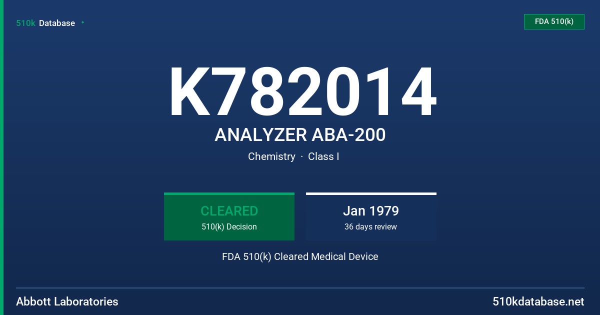 K782014 ANALYZER ABA-200 FDA 510(k) Cleared Medical Device