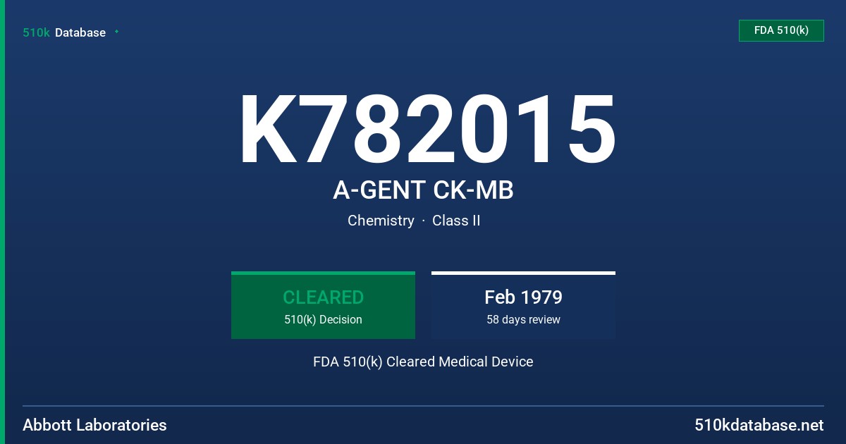 K782015 A-GENT CK-MB FDA 510(k) Cleared Medical Device