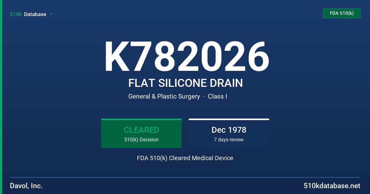 K782026 FLAT SILICONE DRAIN FDA 510(k) Cleared Medical Device