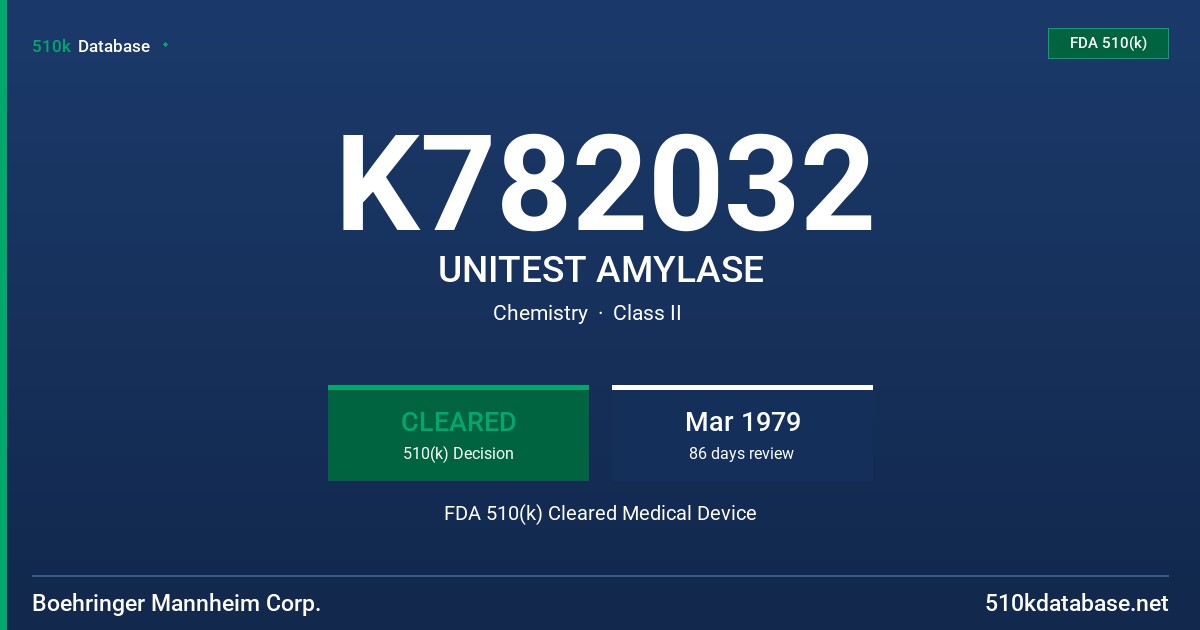 K782032 UNITEST AMYLASE FDA 510(k) Cleared Medical Device