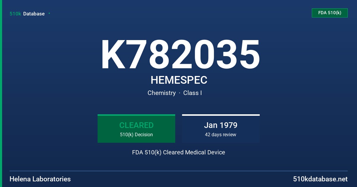 K782035 HEMESPEC FDA 510(k) Cleared Medical Device