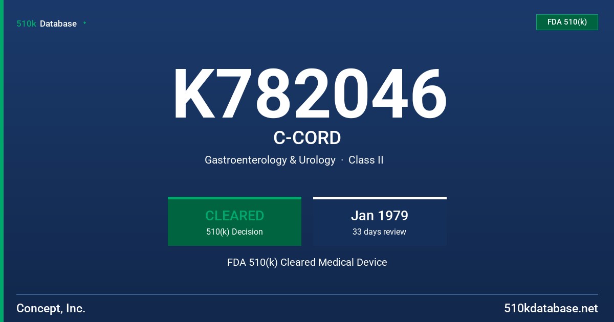 K782046 C-CORD FDA 510(k) Cleared Medical Device