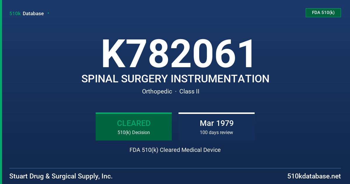 K782061 SPINAL SURGERY INSTRUMENTATION FDA 510(k) Cleared Medical Device