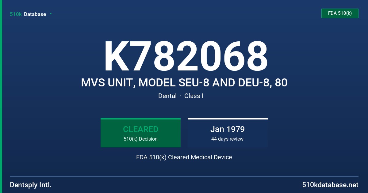 K782068 MVS UNIT, MODEL SEU-8 AND DEU-8, 80 FDA 510(k) Cleared Medical Device