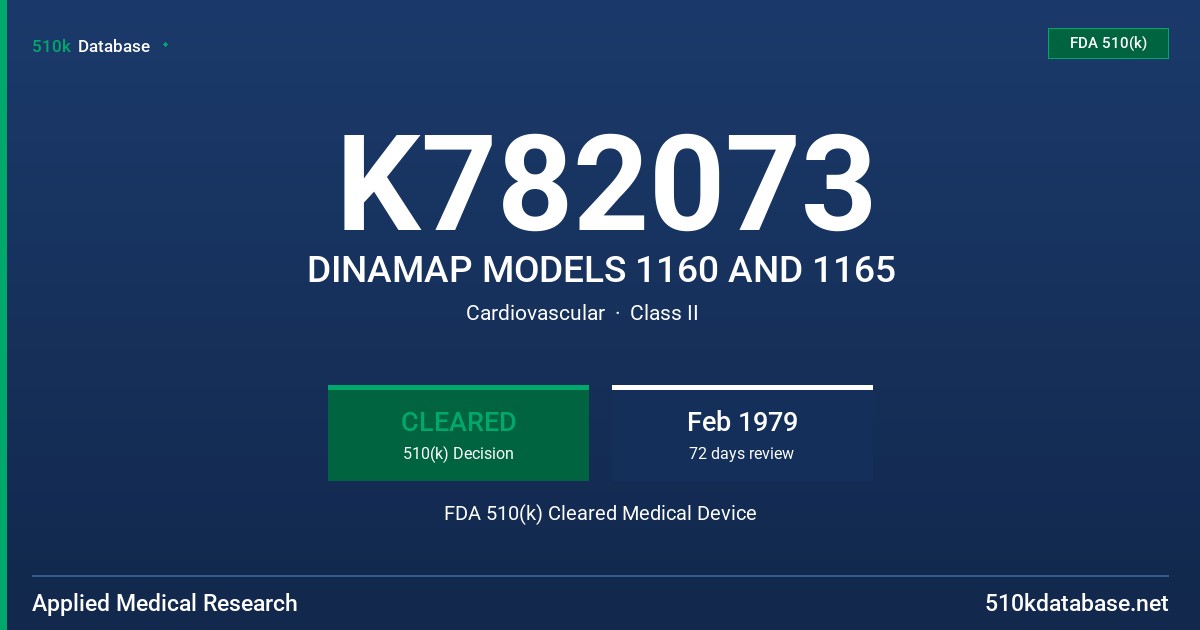 K782073 DINAMAP MODELS 1160 AND 1165 FDA 510(k) Cleared Medical Device