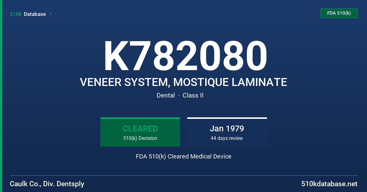 K782080 VENEER SYSTEM, MOSTIQUE LAMINATE FDA 510(k) Cleared Medical Device