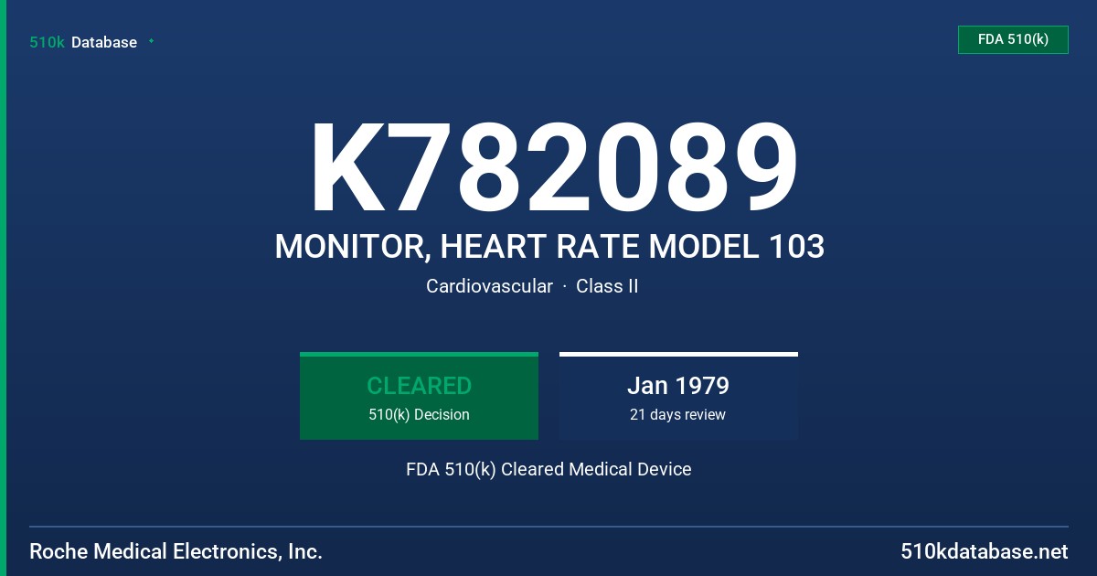 K782089 MONITOR, HEART RATE MODEL 103 FDA 510(k) Cleared Medical Device