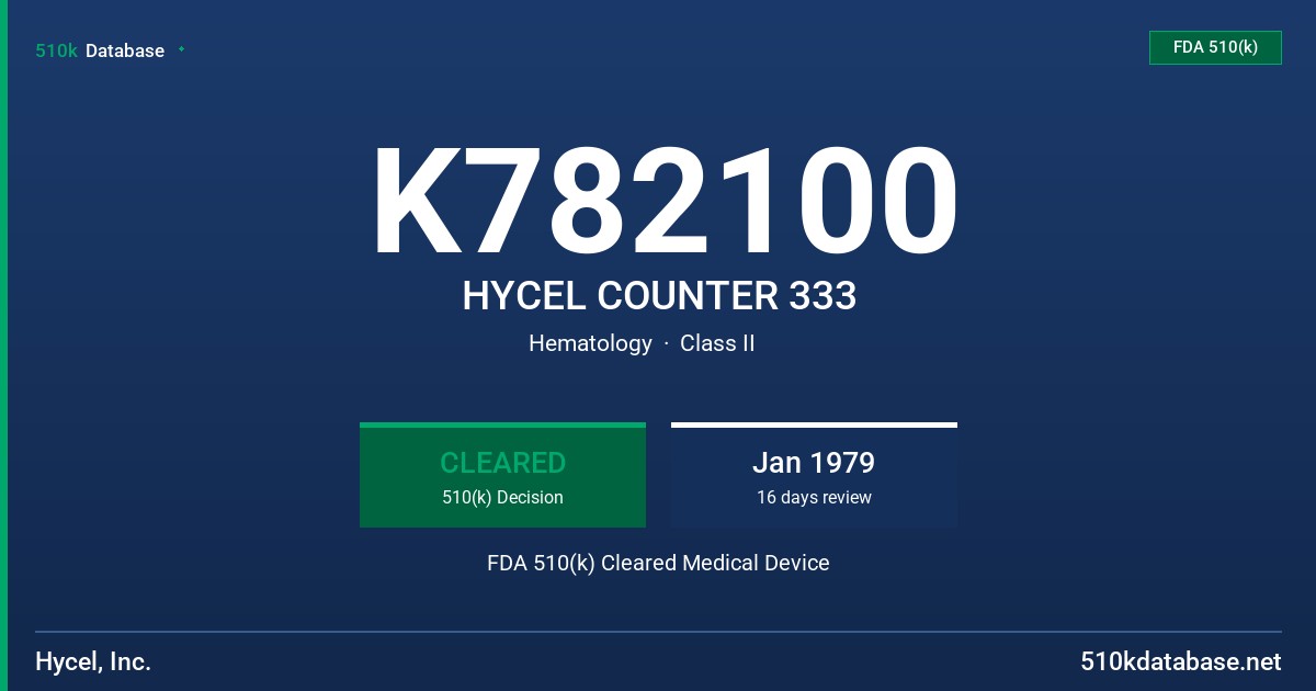 K782100 HYCEL COUNTER 333 FDA 510(k) Cleared Medical Device