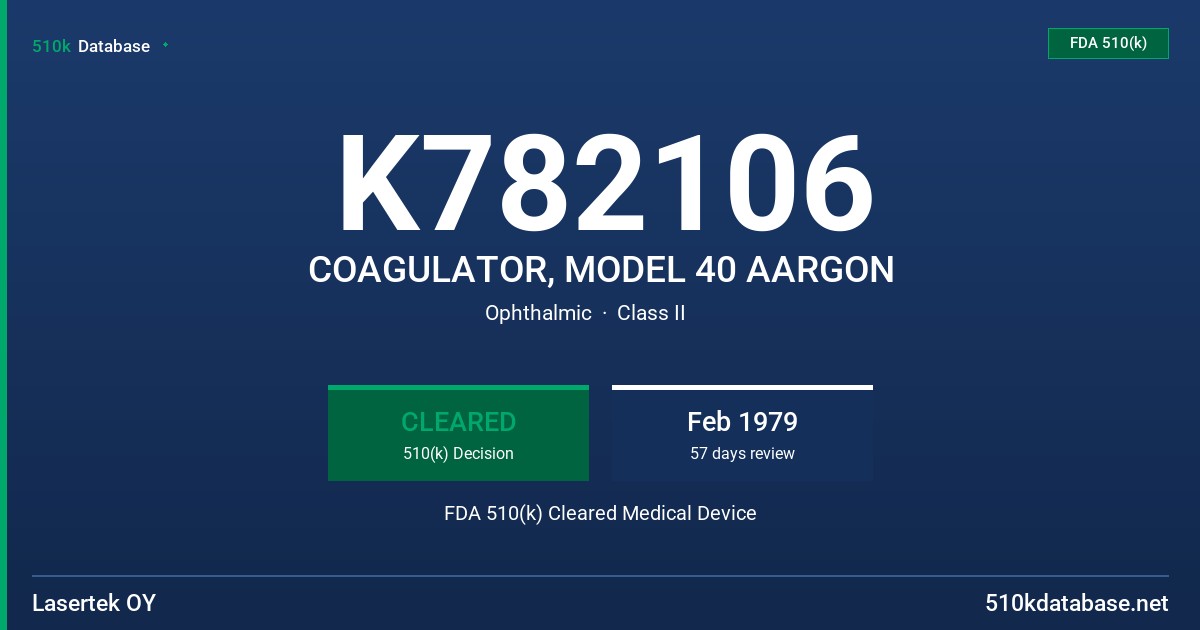K782106 COAGULATOR, MODEL 40 AARGON FDA 510(k) Cleared Medical Device