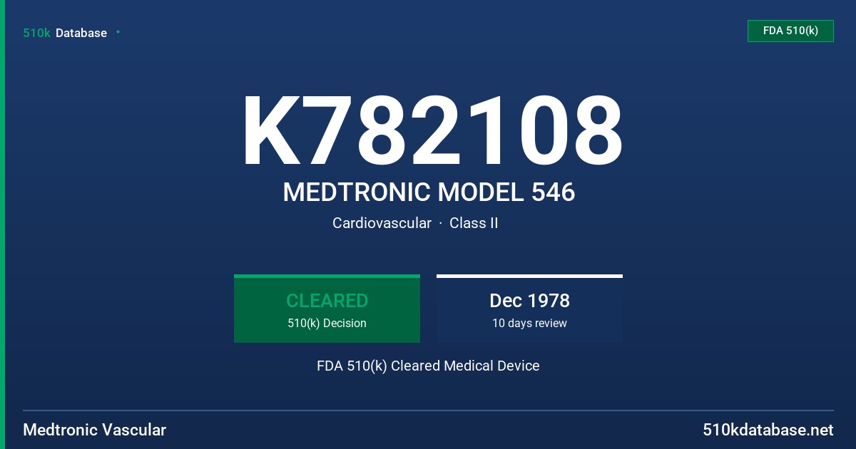 K782108 MEDTRONIC MODEL 546 FDA 510(k) Cleared Medical Device