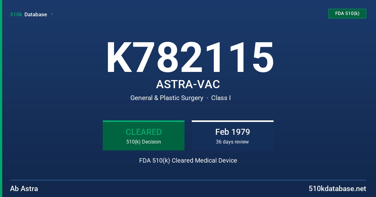 K782115 ASTRA-VAC FDA 510(k) Cleared Medical Device