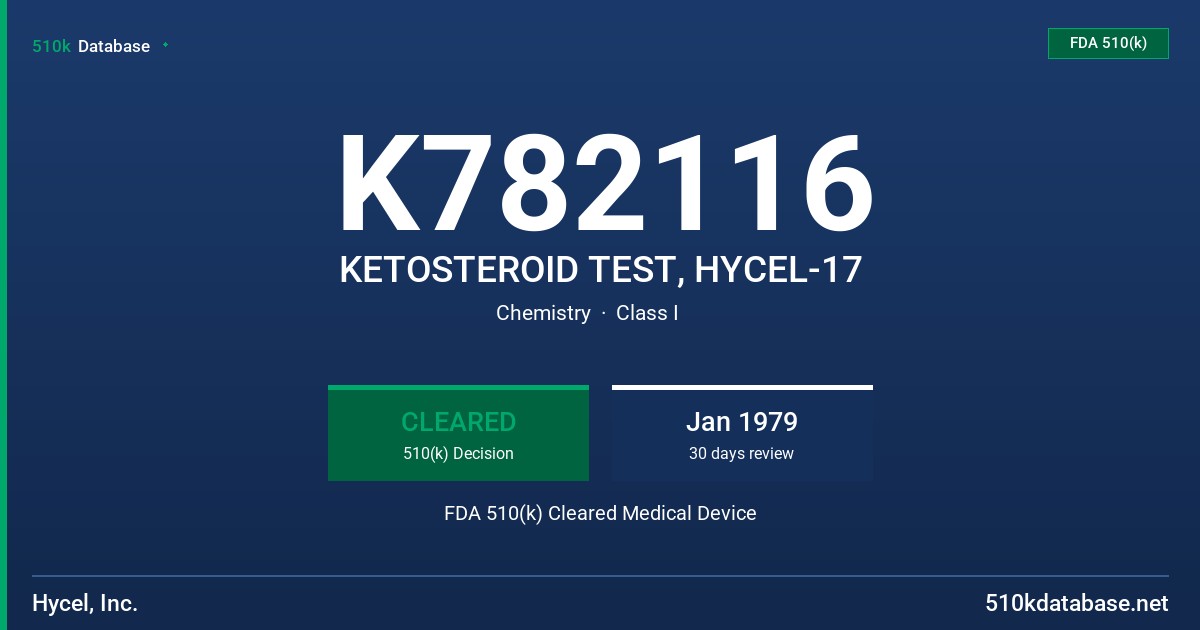 K782116 KETOSTEROID TEST, HYCEL-17 FDA 510(k) Cleared Medical Device