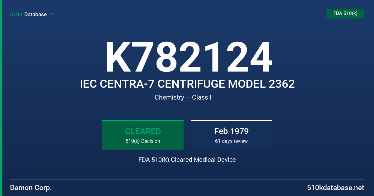 K782124 IEC CENTRA-7 CENTRIFUGE MODEL 2362 FDA 510(k) Cleared Medical Device