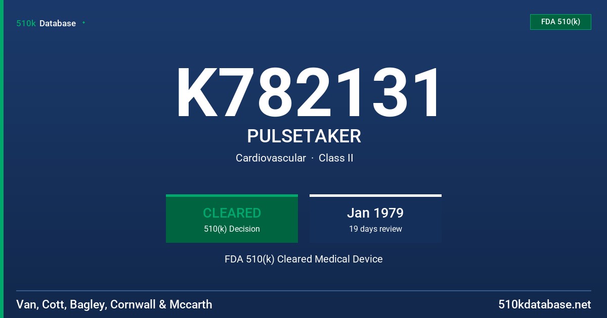K782131 PULSETAKER FDA 510(k) Cleared Medical Device