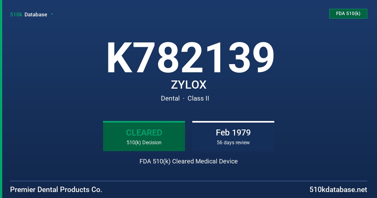 K782139 ZYLOX FDA 510(k) Cleared Medical Device