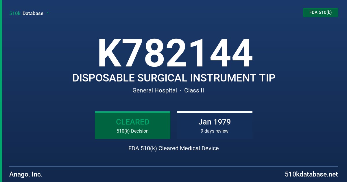 K782144 DISPOSABLE SURGICAL INSTRUMENT TIP FDA 510(k) Cleared Medical Device