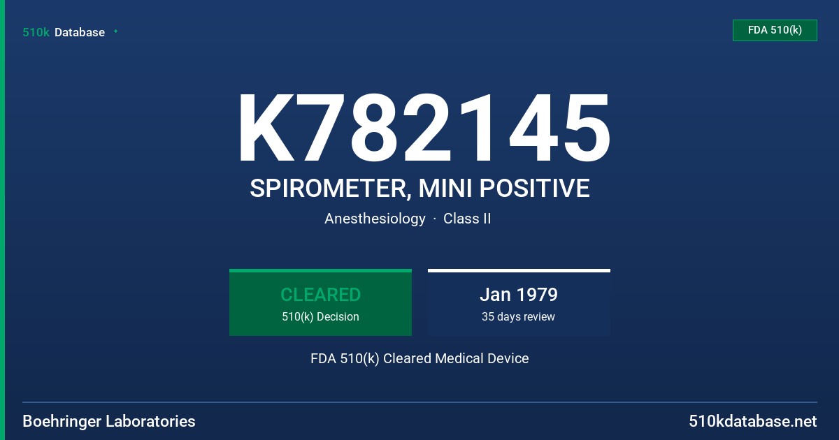 K782145 SPIROMETER, MINI POSITIVE FDA 510(k) Cleared Medical Device