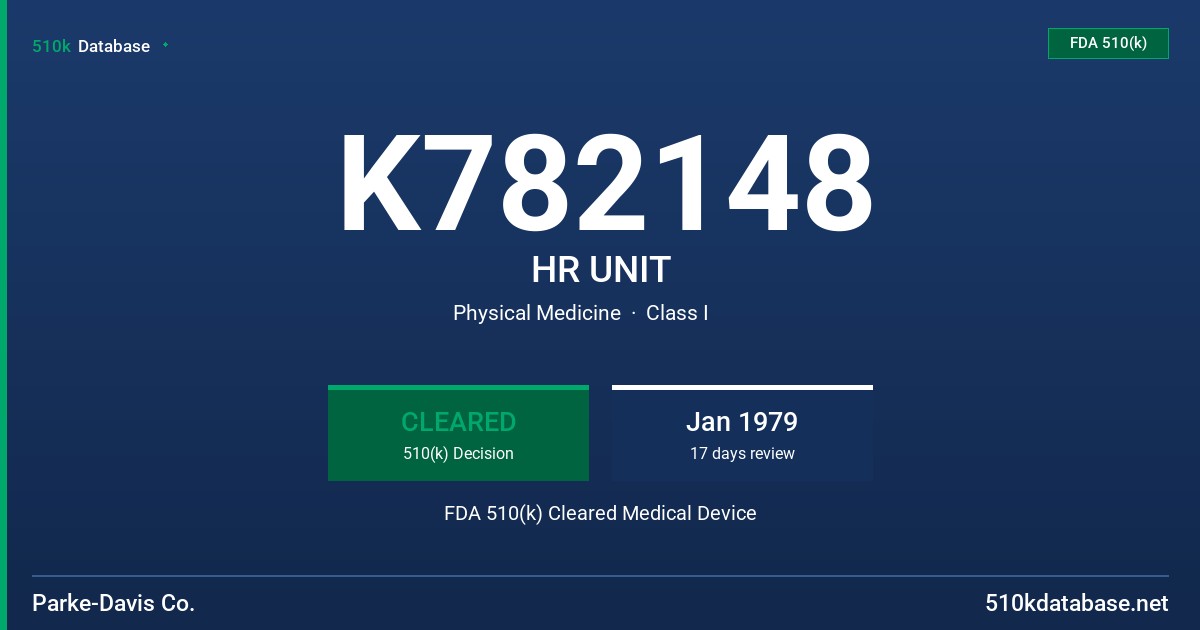 K782148 HR UNIT FDA 510(k) Cleared Medical Device