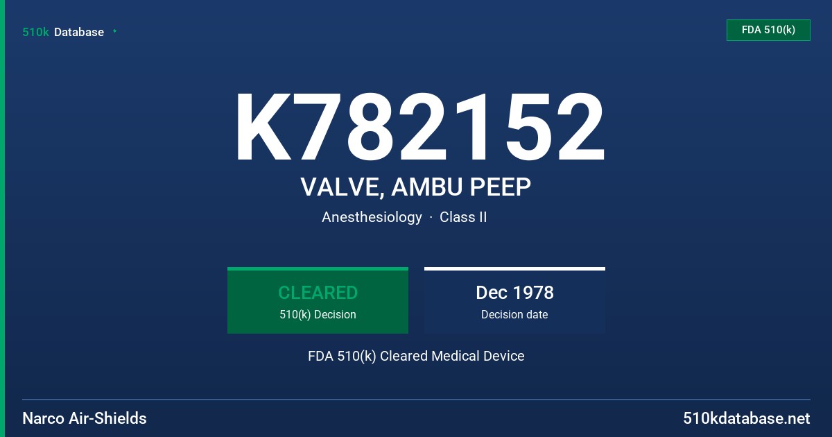 K782152 VALVE, AMBU PEEP FDA 510(k) Cleared Medical Device