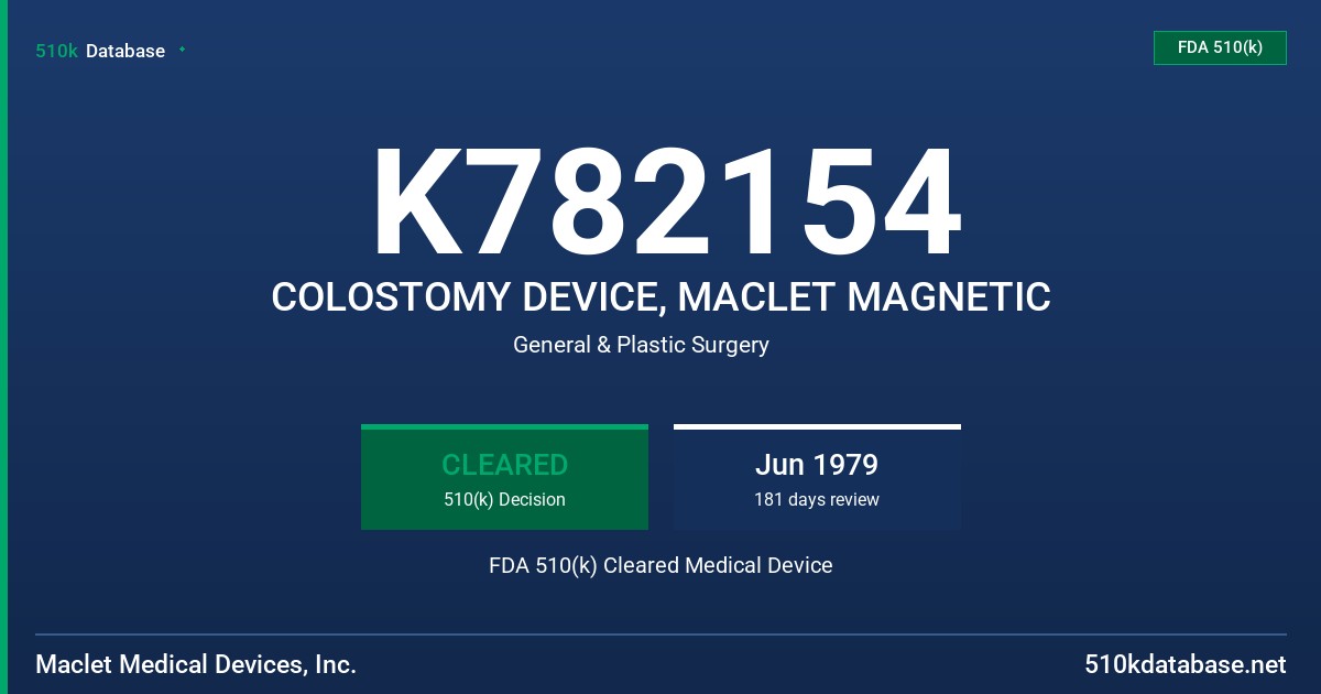 K782154 COLOSTOMY DEVICE, MACLET MAGNETIC FDA 510(k) Cleared Medical Device