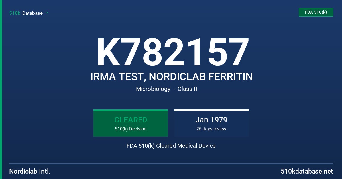 K782157 IRMA TEST, NORDICLAB FERRITIN FDA 510(k) Cleared Medical Device