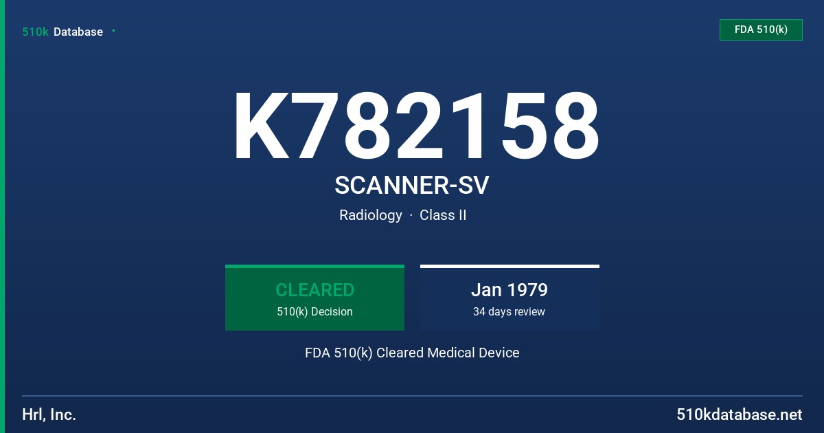 K782158 SCANNER-SV FDA 510(k) Cleared Medical Device