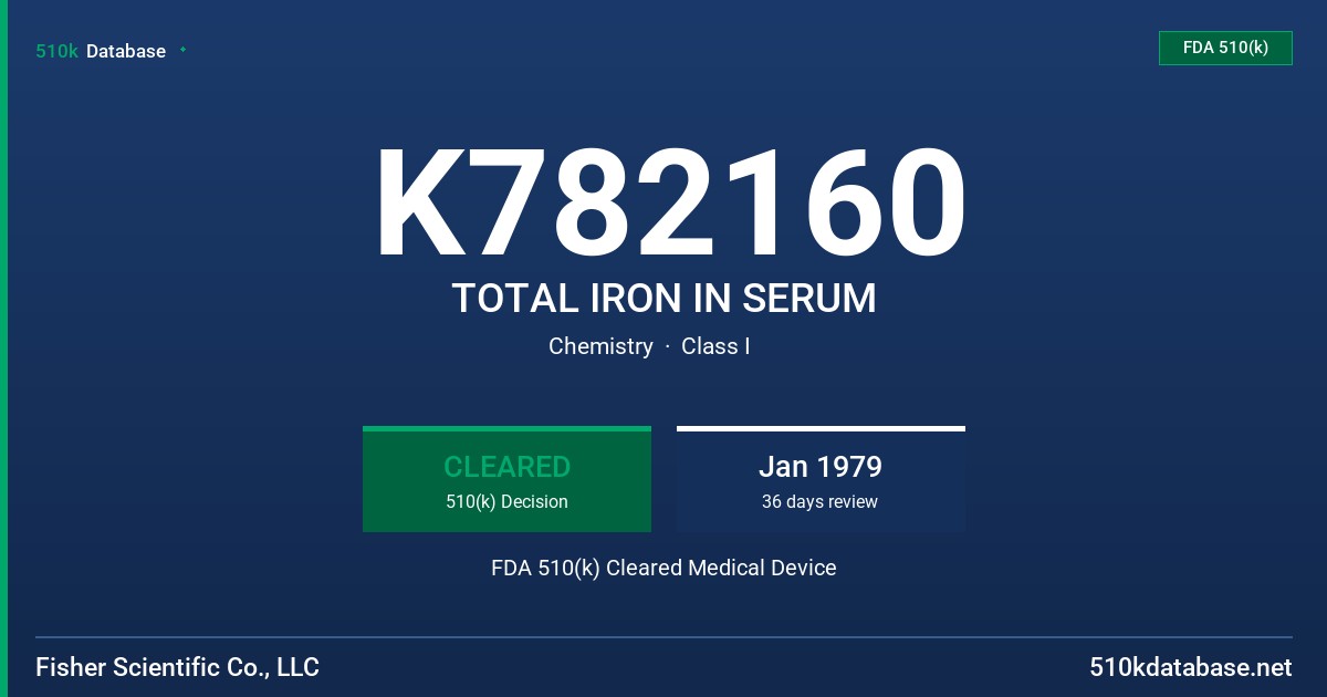 K782160 TOTAL IRON IN SERUM FDA 510(k) Cleared Medical Device