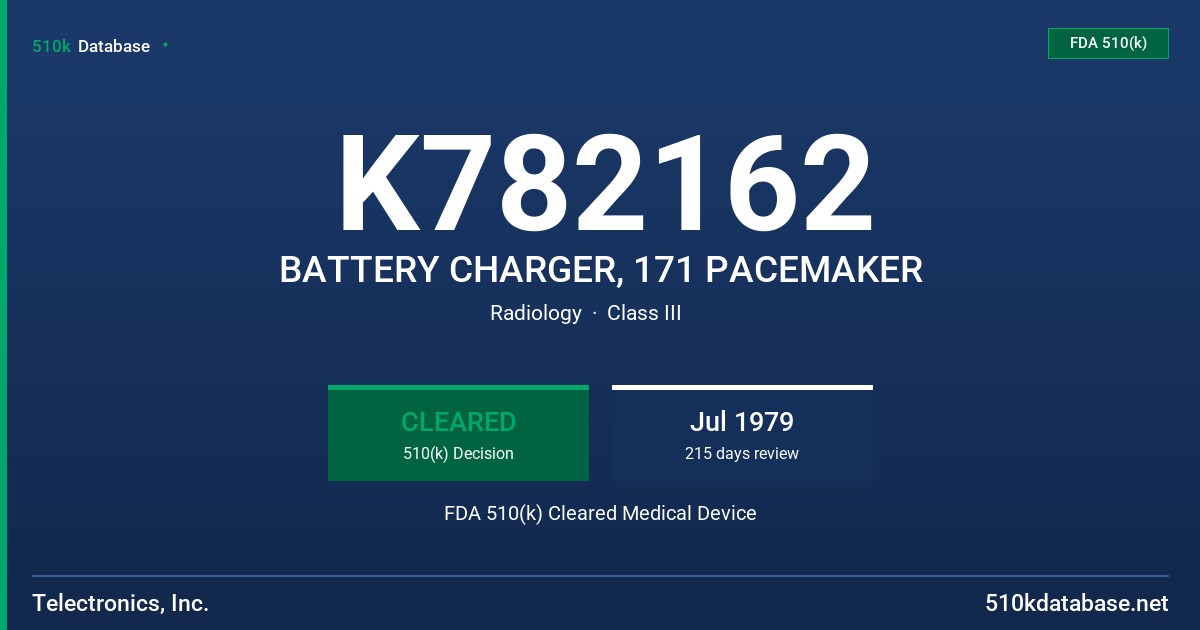 K782162 BATTERY CHARGER, 171 PACEMAKER FDA 510(k) Cleared Medical Device