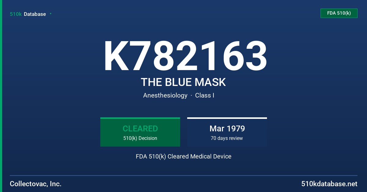 K782163 THE BLUE MASK FDA 510(k) Cleared Medical Device