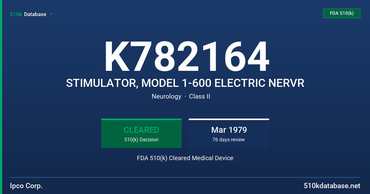 K782164 STIMULATOR, MODEL 1-600 ELECTRIC NERVR FDA 510(k) Cleared Medical Device