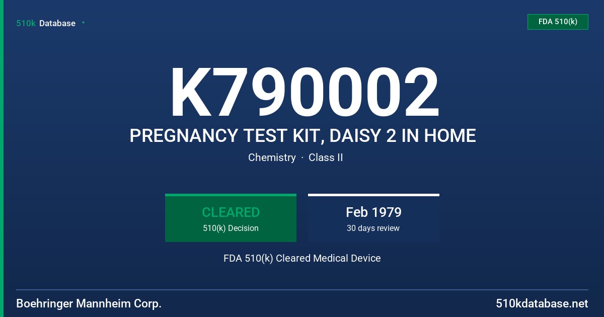 K790002 PREGNANCY TEST KIT, DAISY 2 IN HOME FDA 510(k) Cleared Medical Device